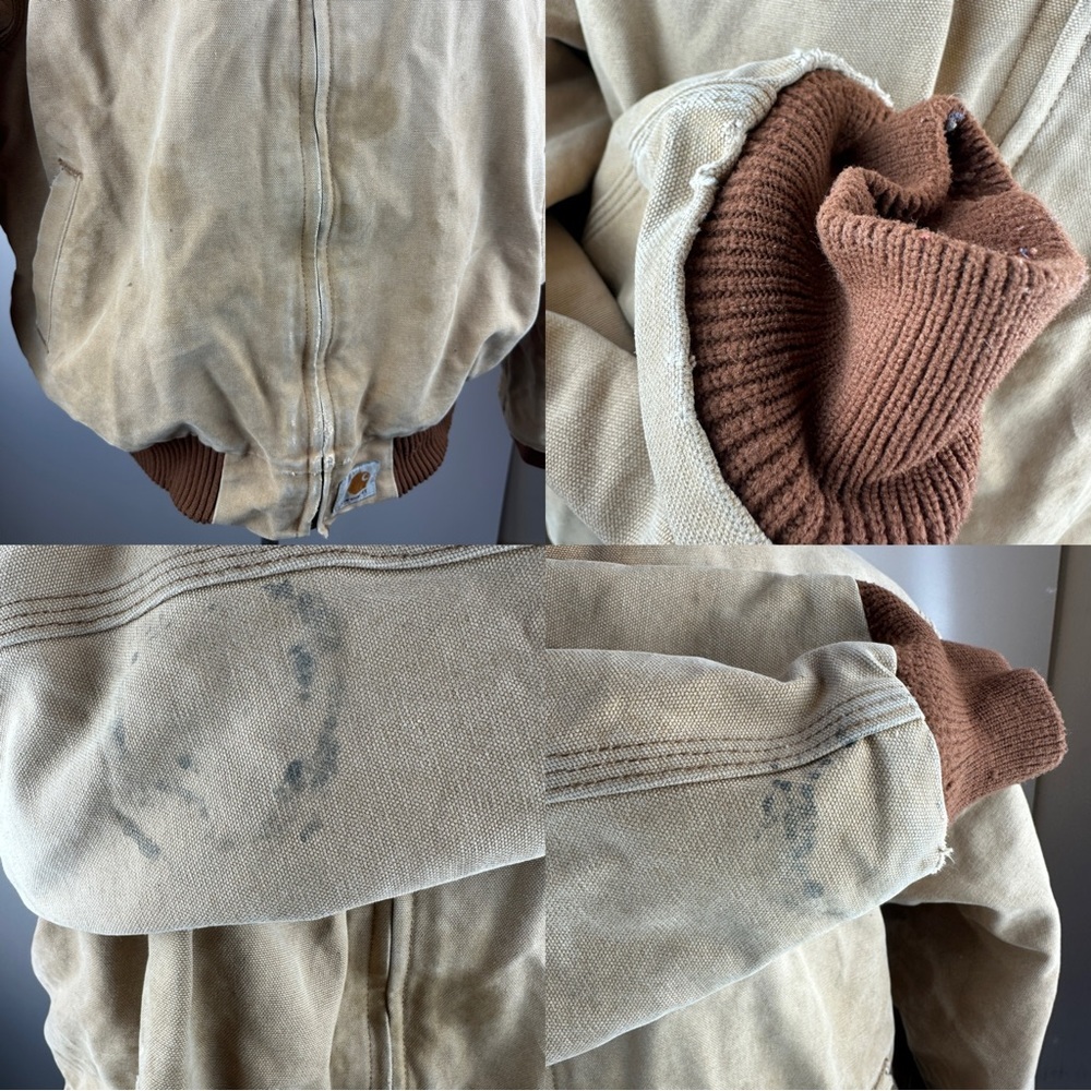 Distressed Carhartt Santa Fe Canvas Duck Coat Red Quilt Men's Size 2XL J13 BRN - Picture 11 of 15